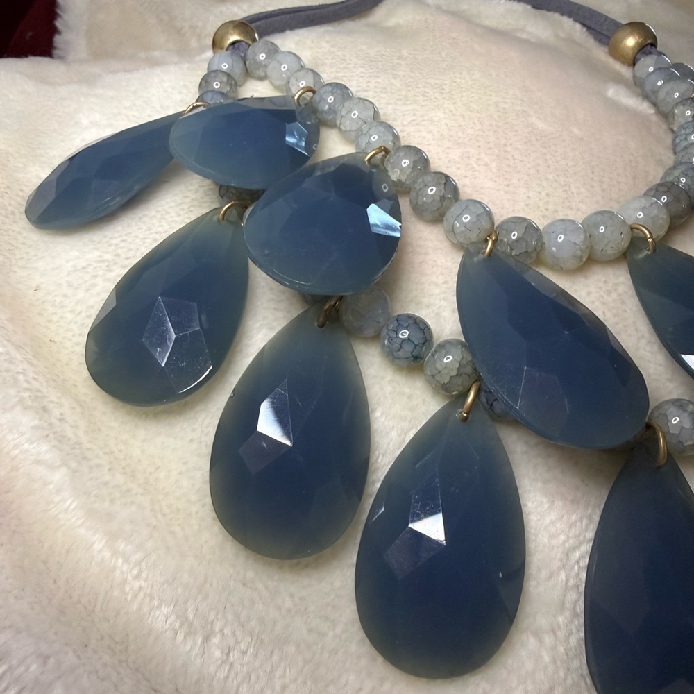 Anthropologie Double Layer Statement Necklace Blue - image 3